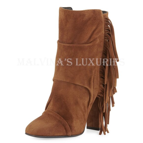 GIUSEPPE ZANOTTI BOOTS ALABAMA ANKLE BOOTIES FRINGE SUEDE LEATHER - Picture 5 of 14